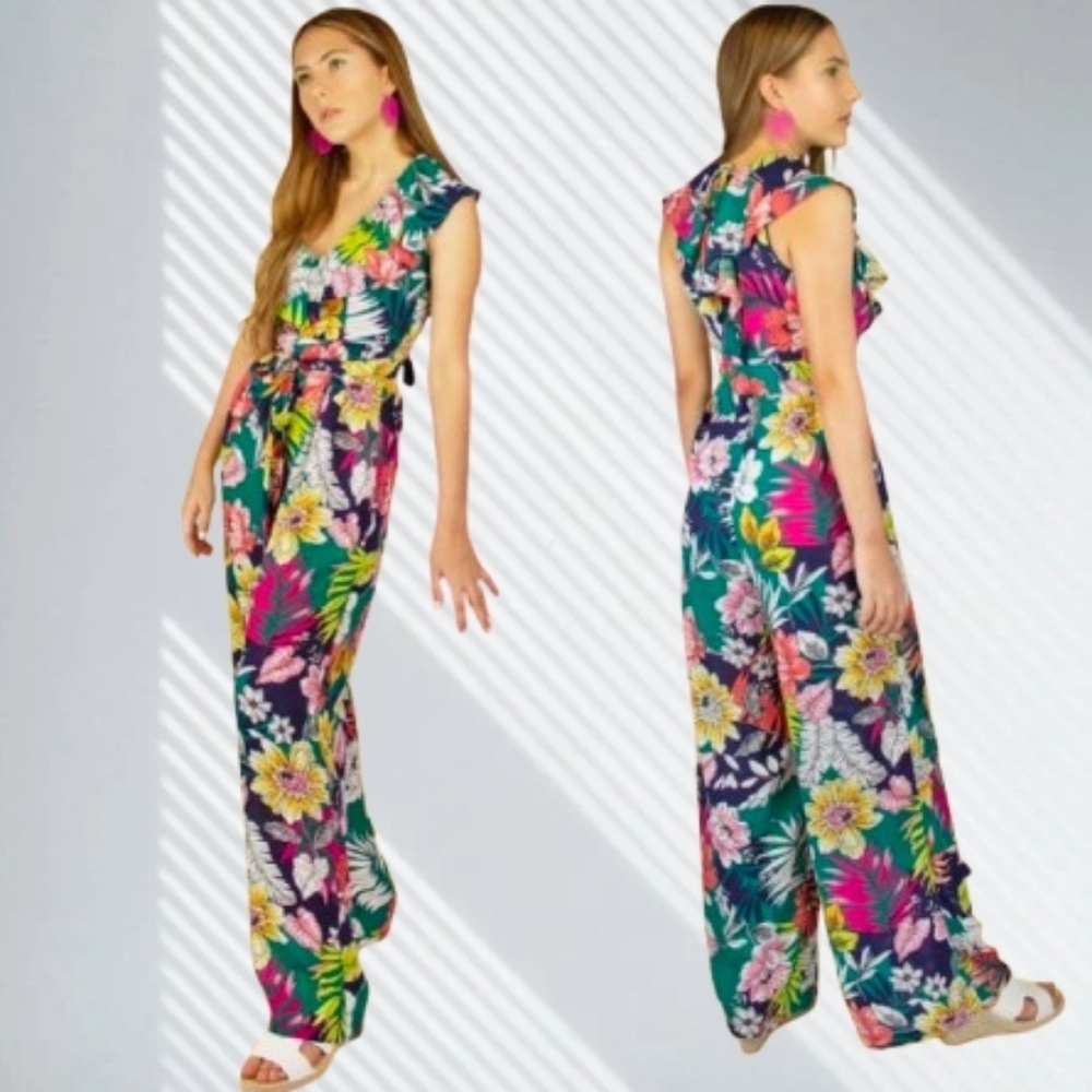 New Flying Tomato Multicolor Tropical Maxi Pantsuit Romper Size M